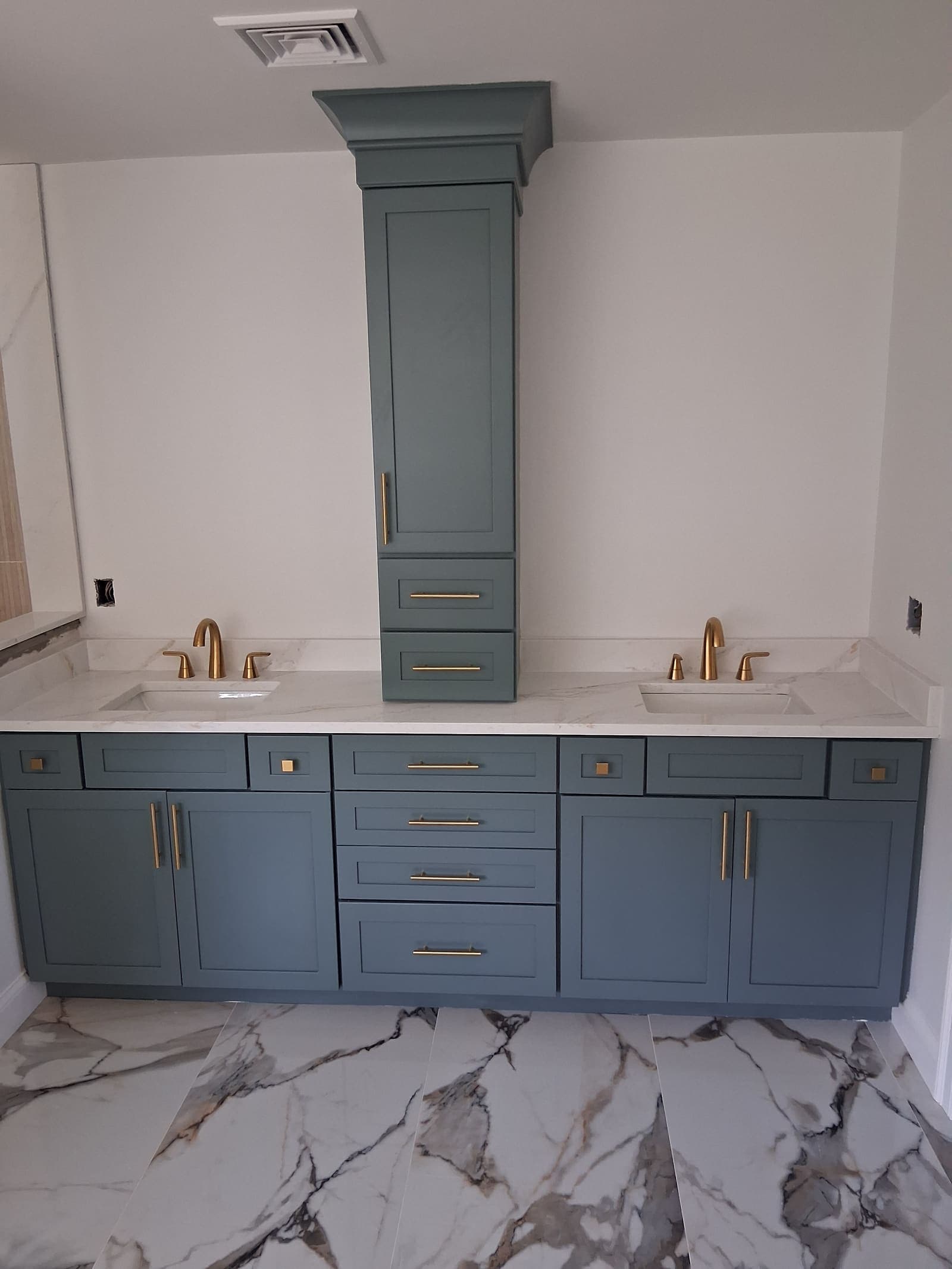 Bathroom vanity cabinet painting project in New Bedford MA - professional cabinet refinishing