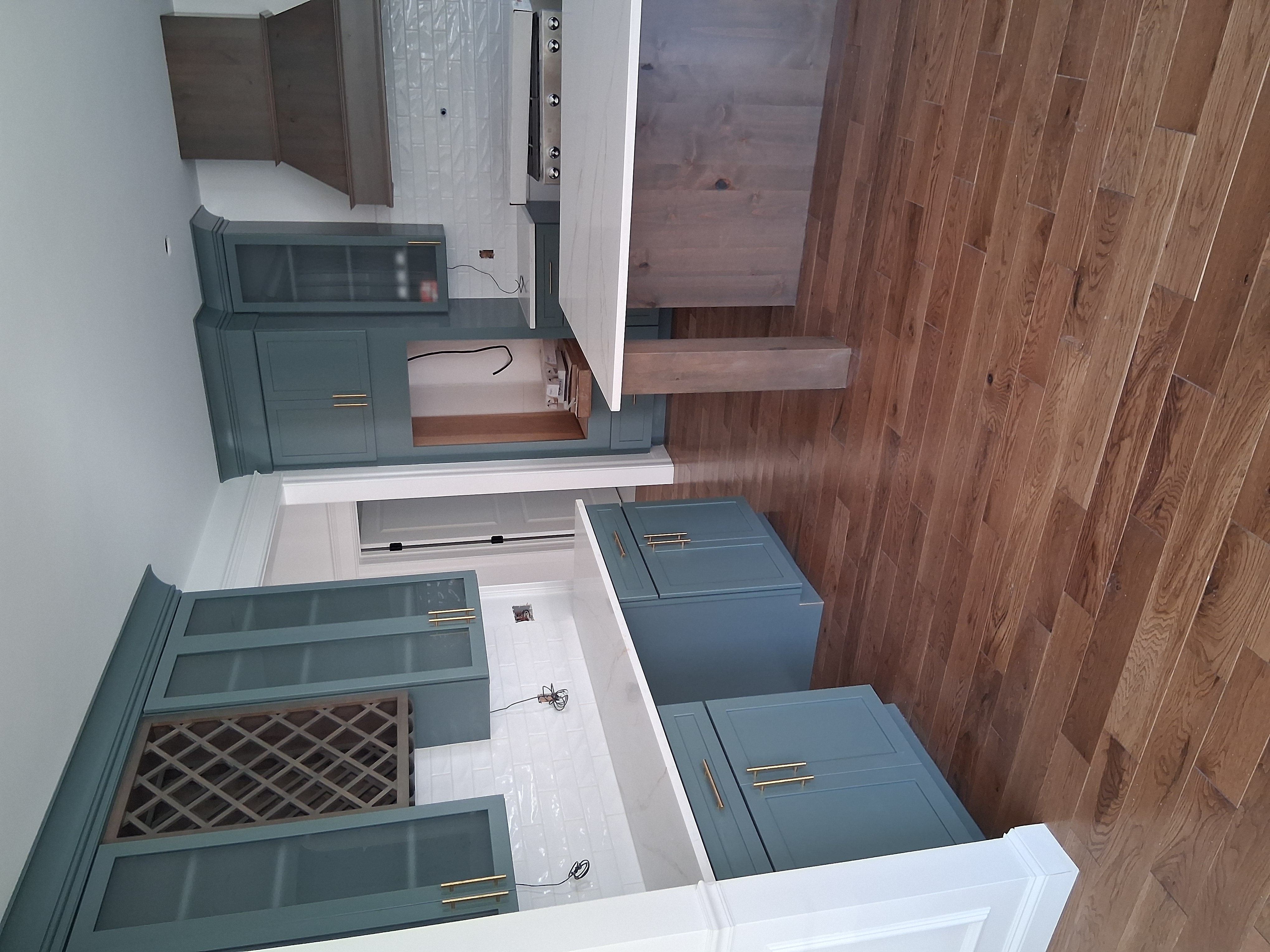 Kitchen cabinet painting with blue finish